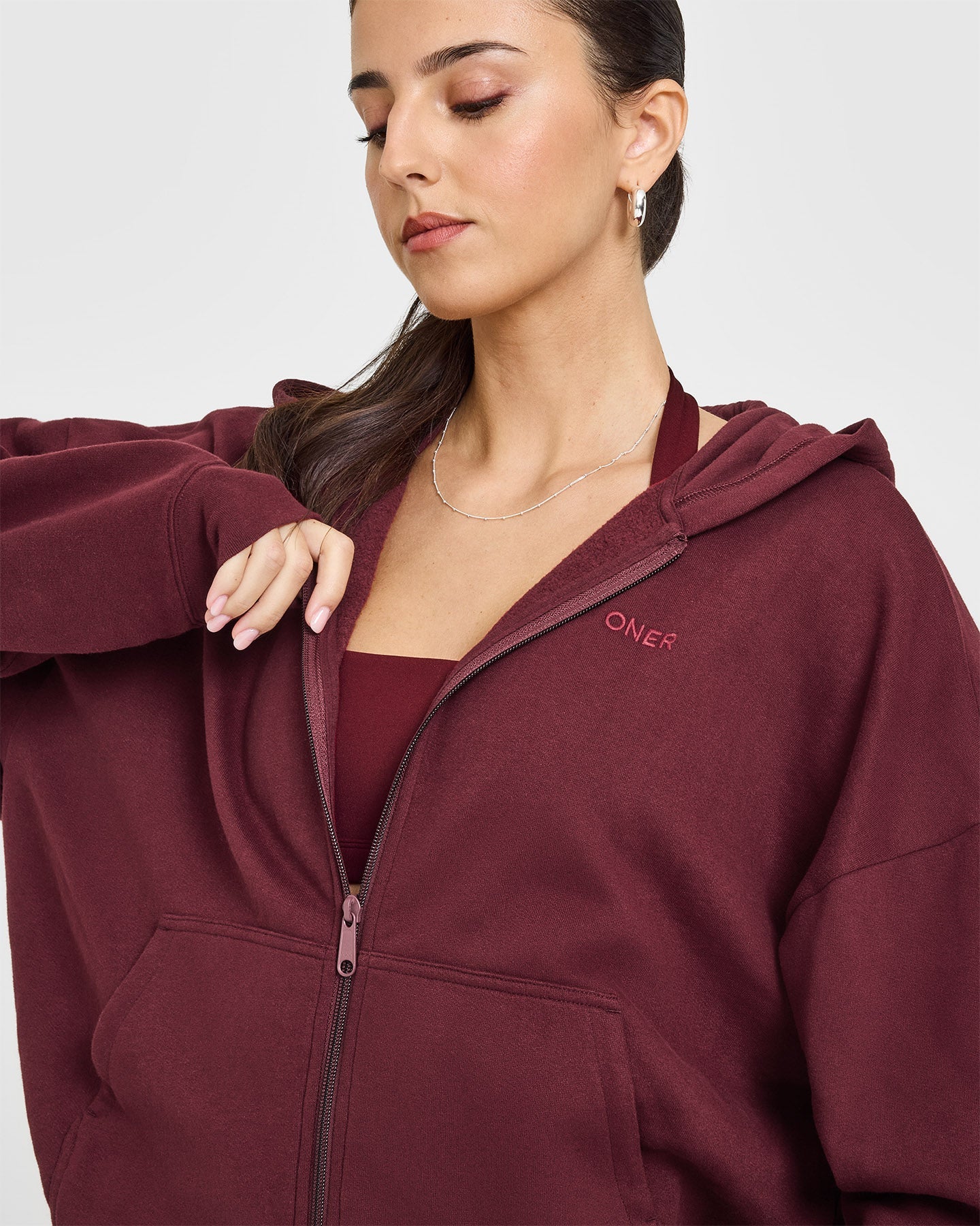 Mid Weight Zip Through Hoodie | Rosewood