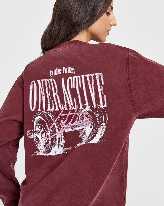 Oner Graphic Washed Long Sleeve Top | Rosewood