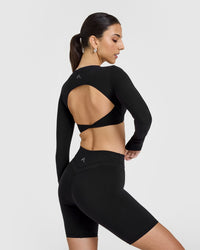 Unified Twist Front Long Sleeve Crop Top | Black