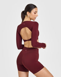 Unified Twist Front Long Sleeve Crop Top | Rosewood