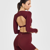 Unified Twist Front Long Sleeve Crop Top | Rosewood