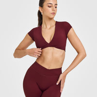 Unified Twist Front Short Sleeve Crop Top | Rosewood