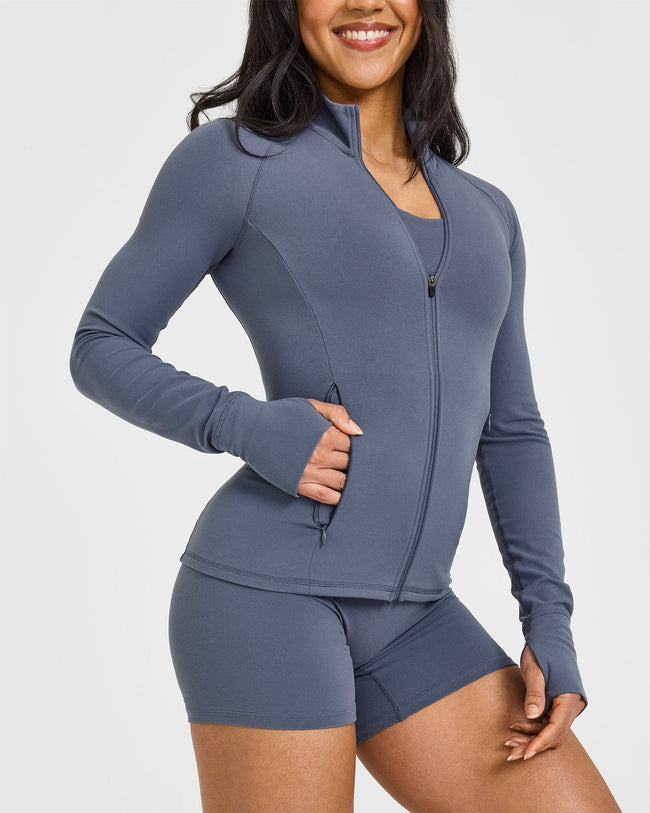 SoftMotion™ Jacket with White Logo | Granite Blue