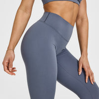SoftMotion™ Leggings with White Logo | Granite Blue