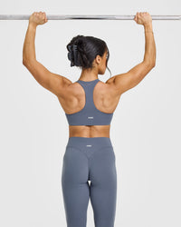 SoftMotion™ Leggings with White Logo | Granite Blue