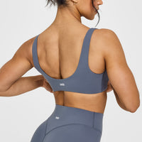 SoftMotion™ Scoop Back Bralette with White Logo | Granite Blue