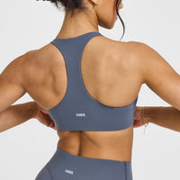 SoftMotion™ Sports Bra with White Logo | Granite Blue