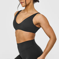SoftMotion™ Scoop Back Bralette with White Logo | Soft Black
