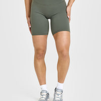 SoftMotion™ Cycling Shorts 8" with White Logo | Dark Khaki