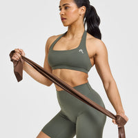 SoftMotion™ Cycling Shorts 8" with White Logo | Dark Khaki