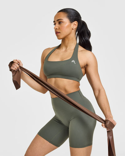 SoftMotion™ Cycling Shorts 8" with White Logo | Dark Khaki