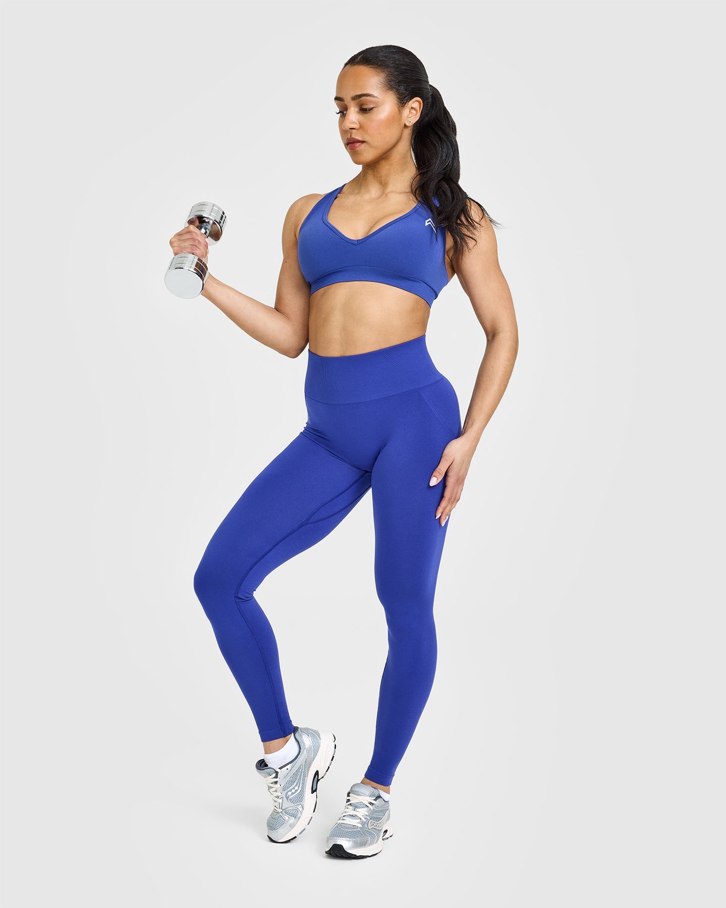 Effortless Seamless Leggings with White Logo | Space Blue