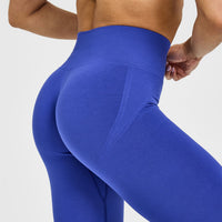 Effortless Seamless Leggings with White Logo | Space Blue