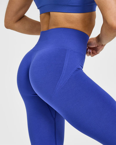 Effortless Seamless Leggings with White Logo | Space Blue