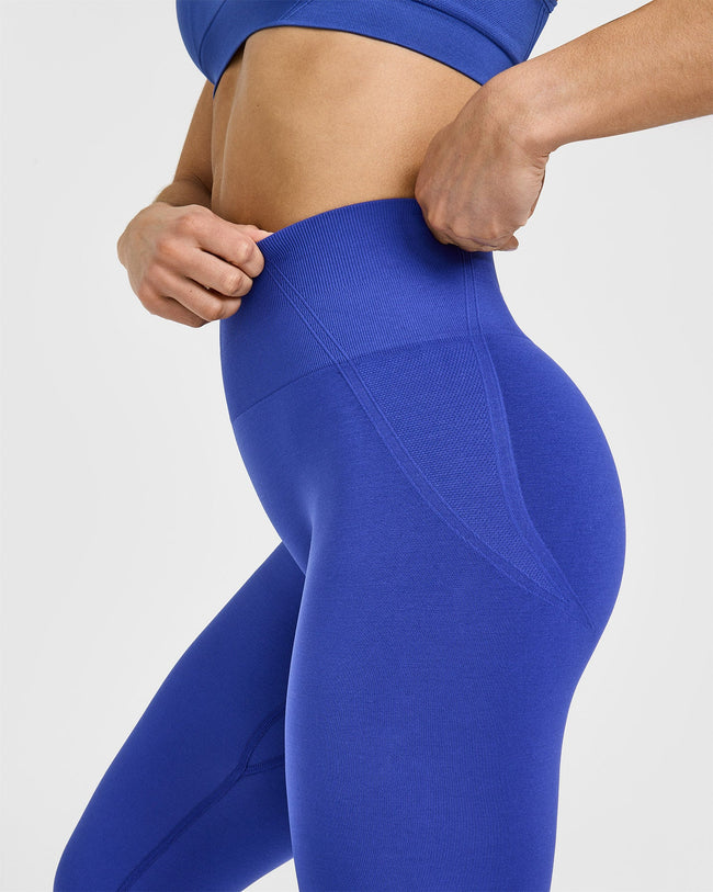 Effortless Seamless Leggings with White Logo | Space Blue