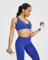 Effortless Seamless Leggings with White Logo | Space Blue