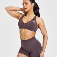 Effortless Seamless Racer Back Sports Bra with White Logo | Umber Brown
