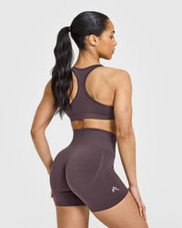 Effortless Seamless Racer Back Sports Bra with White Logo | Umber Brown