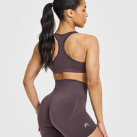 Effortless Seamless Racer Back Sports Bra with White Logo | Umber Brown