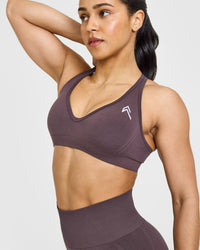 Effortless Seamless Racer Back Sports Bra with White Logo | Umber Brown