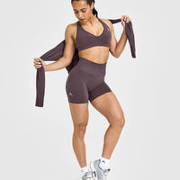 Effortless Seamless Shorts with White Logo | Umber Brown