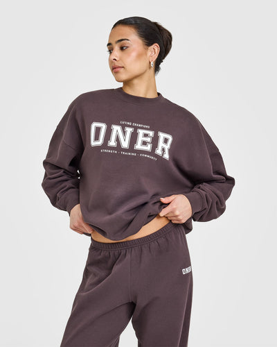 Mid Weight Sweatshirt With Printed Logo | Umber Brown