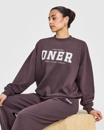 Mid Weight Sweatshirt With Printed Logo | Umber Brown