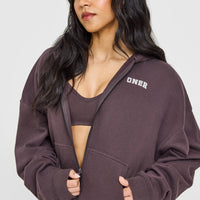 Mid Weight Zip Through Hoodie | Umber Brown