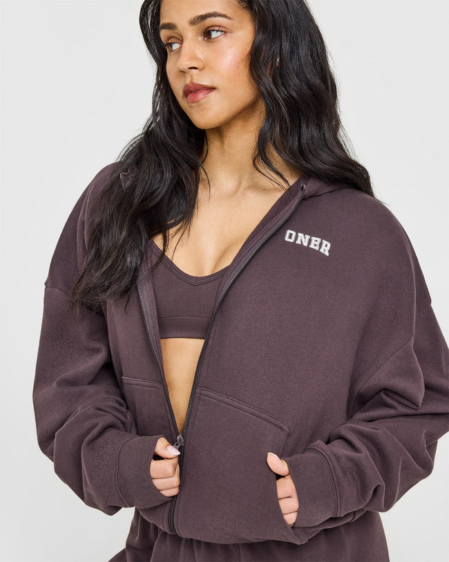 Mid Weight Zip Through Hoodie | Umber Brown
