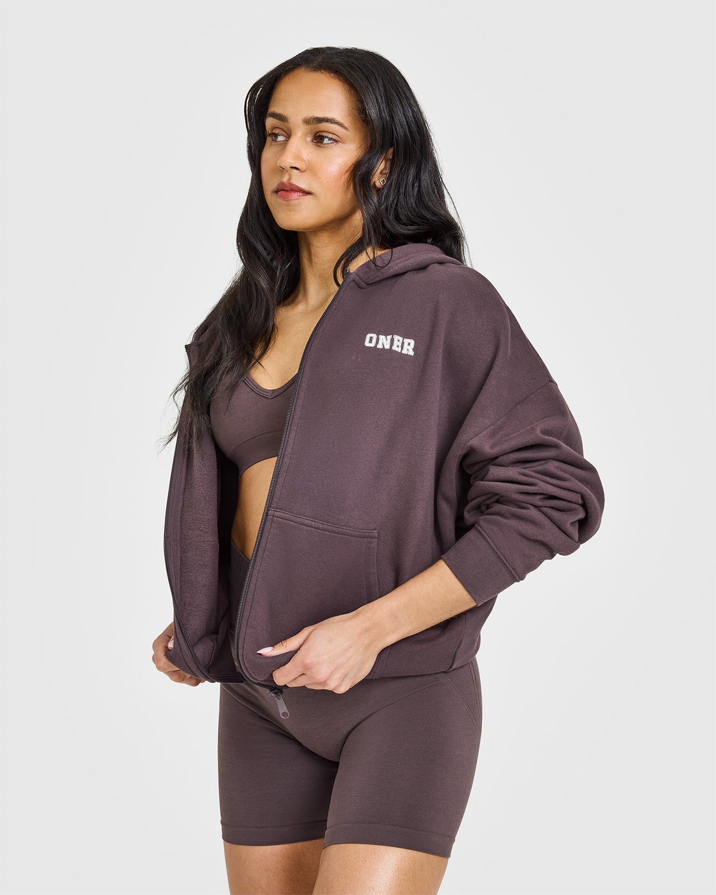 Mid Weight Zip Through Hoodie | Umber Brown