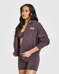 Mid Weight Zip Through Hoodie | Umber Brown