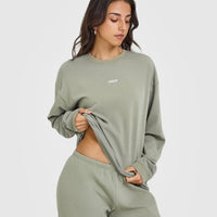 Oversized Washed Long Sleeve Top | Washed Soft Sage Green