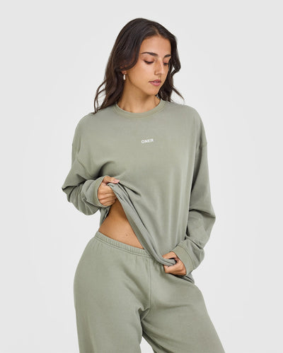 Oversized Washed Long Sleeve Top | Washed Soft Sage Green