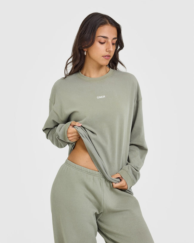 Oversized Washed Long Sleeve Top | Washed Soft Sage Green