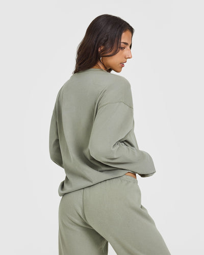 Oversized Washed Long Sleeve Top | Washed Soft Sage Green