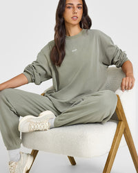 Oversized Washed Long Sleeve Top | Washed Soft Sage Green