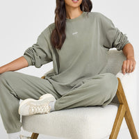 Oversized Washed Long Sleeve Top | Washed Soft Sage Green