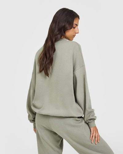 Mid Weight Sweatshirt With Printed Logo | Soft Sage Green