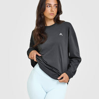 Classic Oversized Lightweight Long Sleeve Top | Coal
