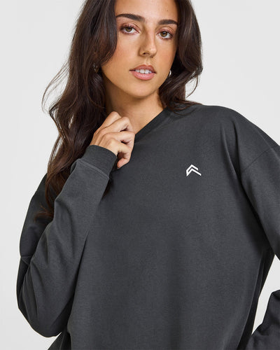 Classic Oversized Lightweight Long Sleeve Top | Coal