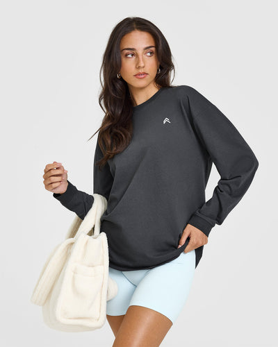 Classic Oversized Lightweight Long Sleeve Top | Coal