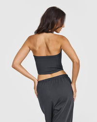 Mellow™ Rib Halter Neck Mid Vest with Built in Bra Shelf | Coal