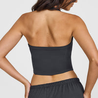 Mellow™ Rib Halter Neck Mid Vest with Built in Bra Shelf | Coal