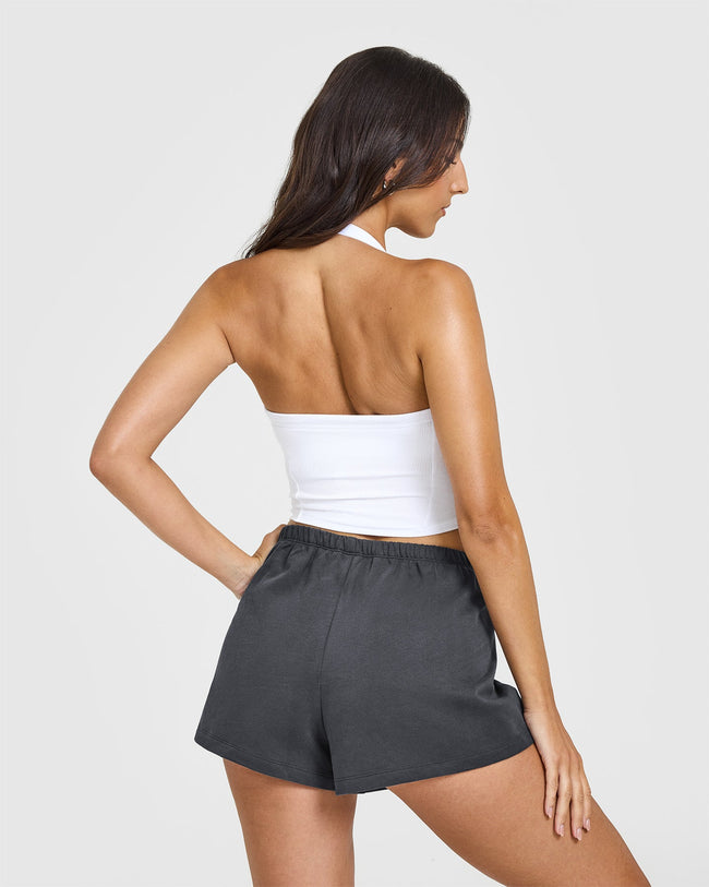 Mellowâ„¢ Rib Halter Neck Mid Vest with Built in Bra Shelf | White