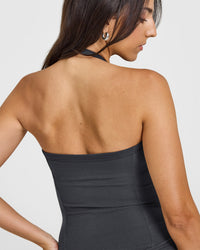 Mellowâ„¢ Rib Halter Neck Vest with Built in Bra Shelf | Coal