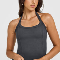 Mellowâ„¢ Rib Halter Neck Vest with Built in Bra Shelf | Coal