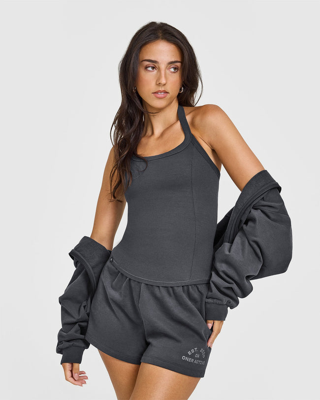 Mellowâ„¢ Rib Halter Neck Vest with Built in Bra Shelf | Coal