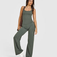 Mellow™ Rib Halter Neck Vest with Built in Bra Shelf | Dark Khaki