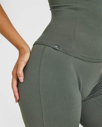 Mellow™ Rib Halter Neck Vest with Built in Bra Shelf | Dark Khaki