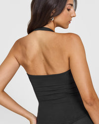 Mellow™ Rib Halter Neck Vest with Built in Bra Shelf | Soft Black